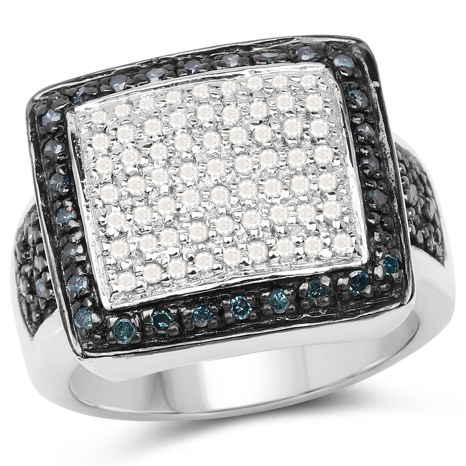 0.64 Carat Genuine White Diamond and Blue Diamond .925 Sterling Silver Ring by Bids.com