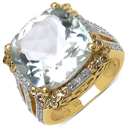 14K Yellow Gold Plated 8.24 Carat Genuine Amethyst &amp; White Topaz .925 Sterling Silver Ring by Bids.com