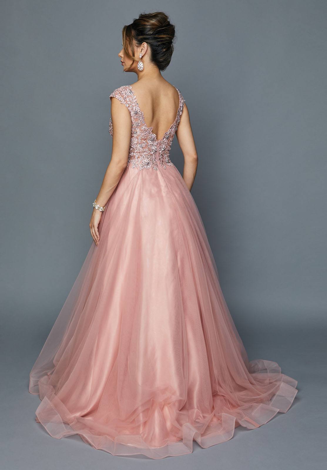 Juliet 684 Cap Sleeved Long Formal Dress with Appliques by DiscountDressShop