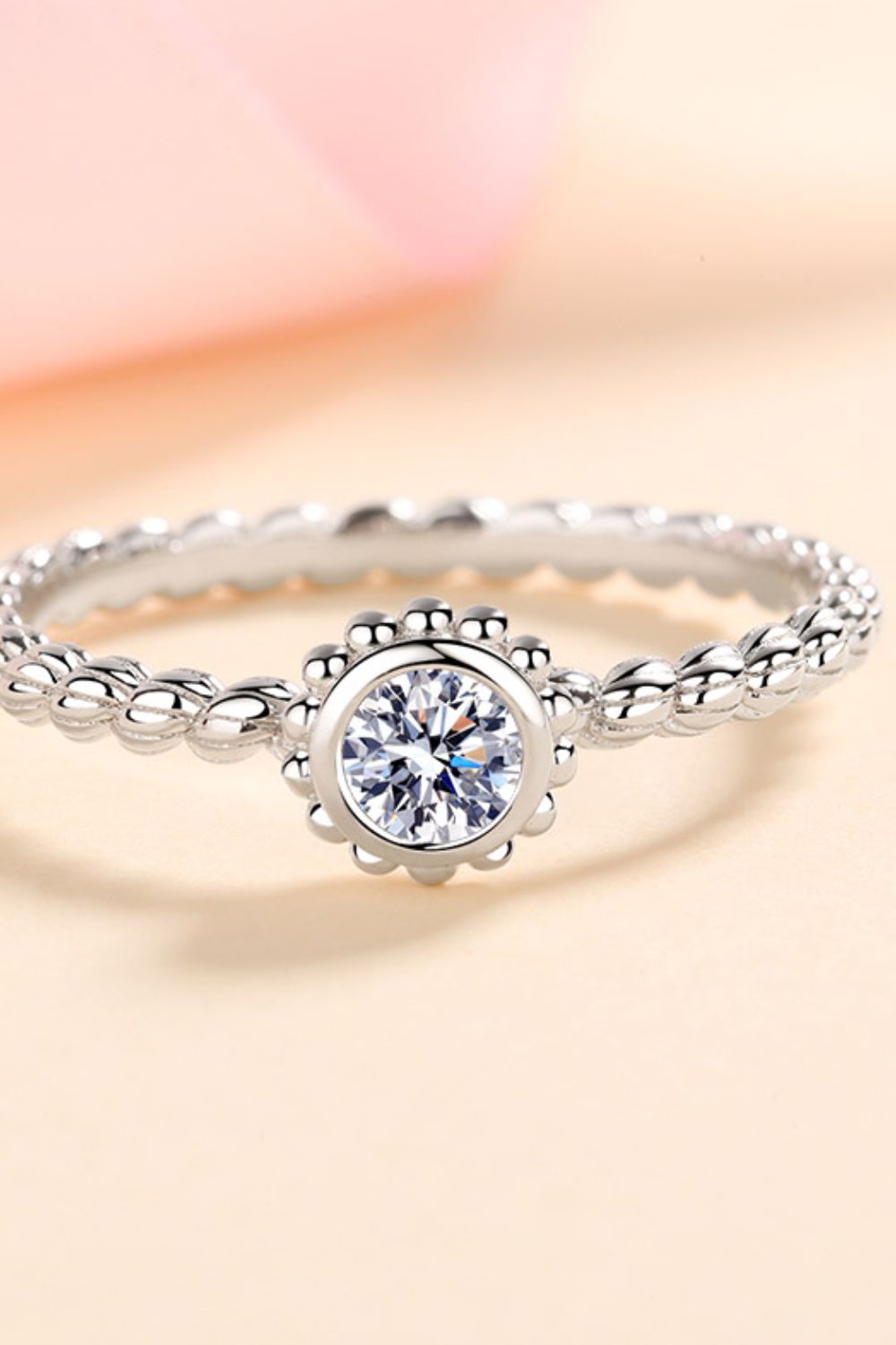 Brilliant Round Cut Sparkala™ Rhodium-Plated Beaded Ring by Sparkala