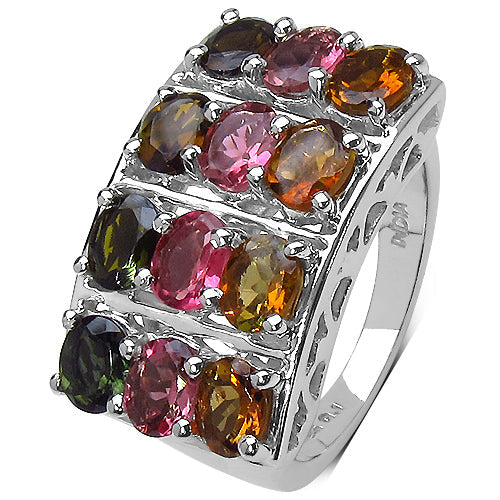 3.72 Carat Genuine Multi Tourmaline .925 Sterling Silver Ring by Bids.com