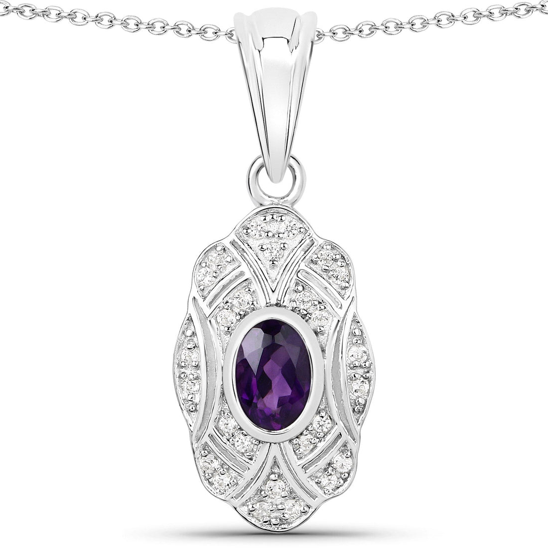 0.54 Carat Genuine Amethyst and White Topaz .925 Sterling Silver Pendant  DestGlow
