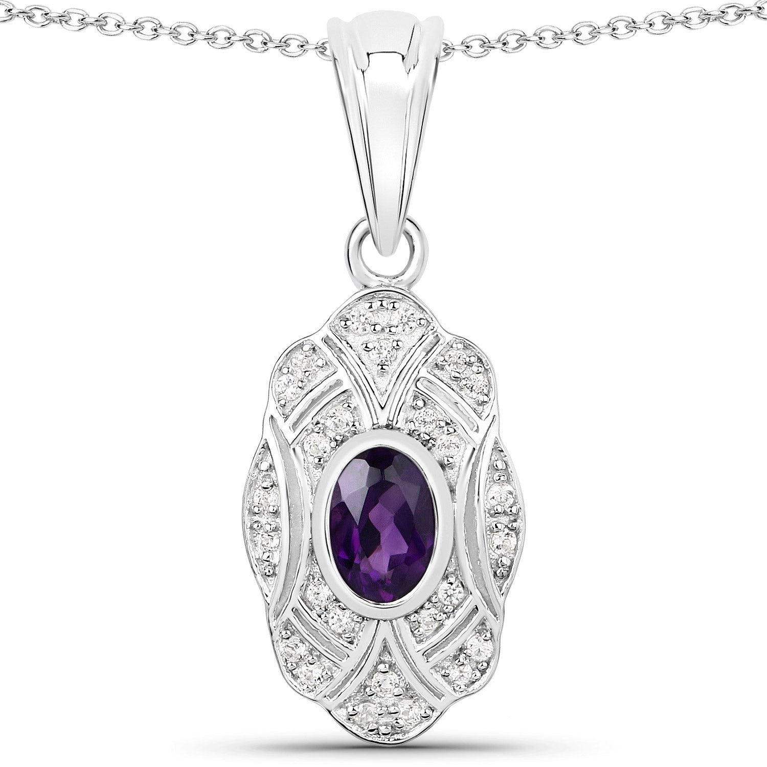 0.54 Carat Genuine Amethyst and White Topaz .925 Sterling Silver Pendant  DestGlow
