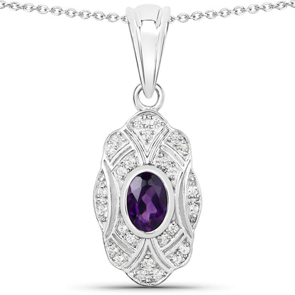 0.54 Carat Genuine Amethyst and White Topaz .925 Sterling Silver Pendant  DestGlow