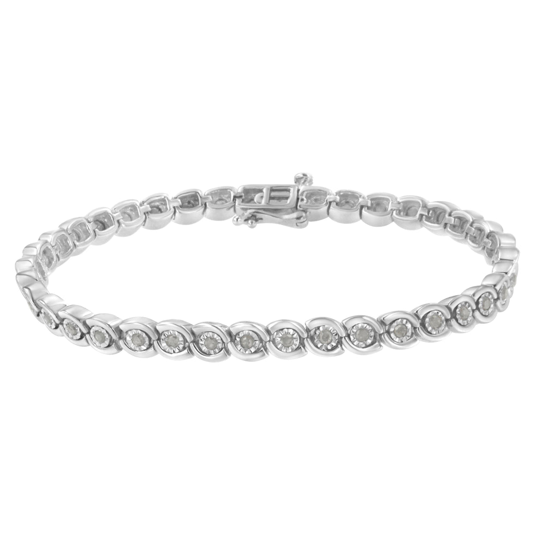 .925 Sterling Silver 1.0 cttw Miracle Set Diamond Spiraling Bezel Link Bracelet(I-J Color, I3 Clarity) -7.25" by Bids.com