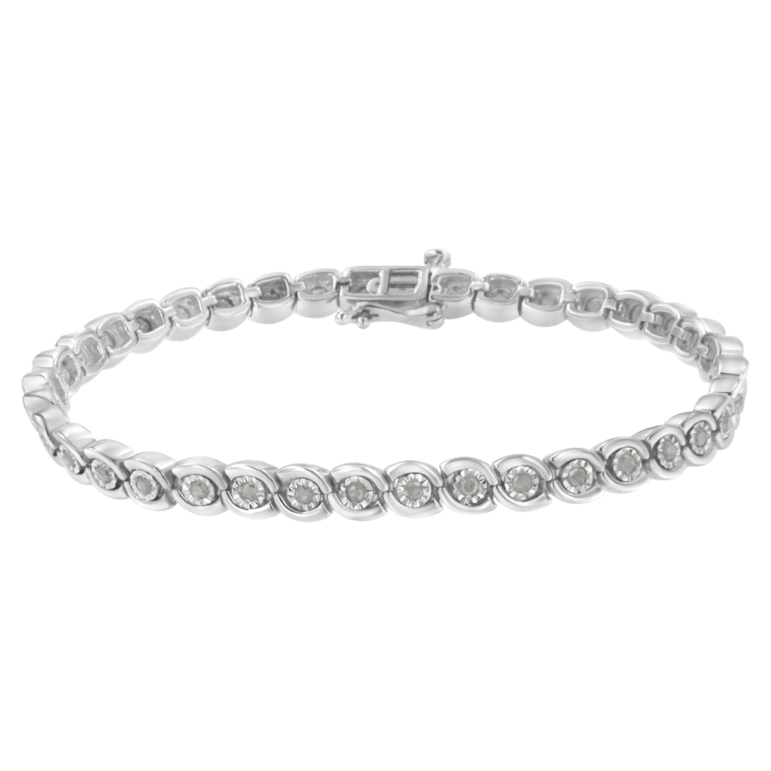 .925 Sterling Silver 1.0 cttw Miracle Set Diamond Spiraling Bezel Link Bracelet(I-J Color, I3 Clarity) -7.25" by Bids.com