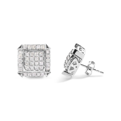 10K White Gold 1 1/10 Cttw Princess Diamond Composite and Halo Stud Earrings (I-J Color, I1-I2 Clarity) by Bids.com