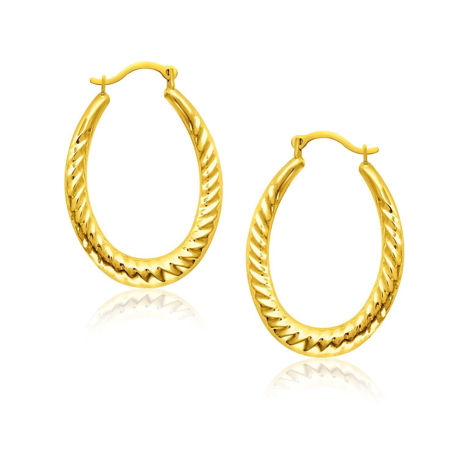 14k Yellow Gold Hoop Earrings with Textured Details  DestGlow