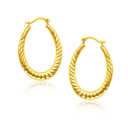 14k Yellow Gold Hoop Earrings with Textured Details  DestGlow