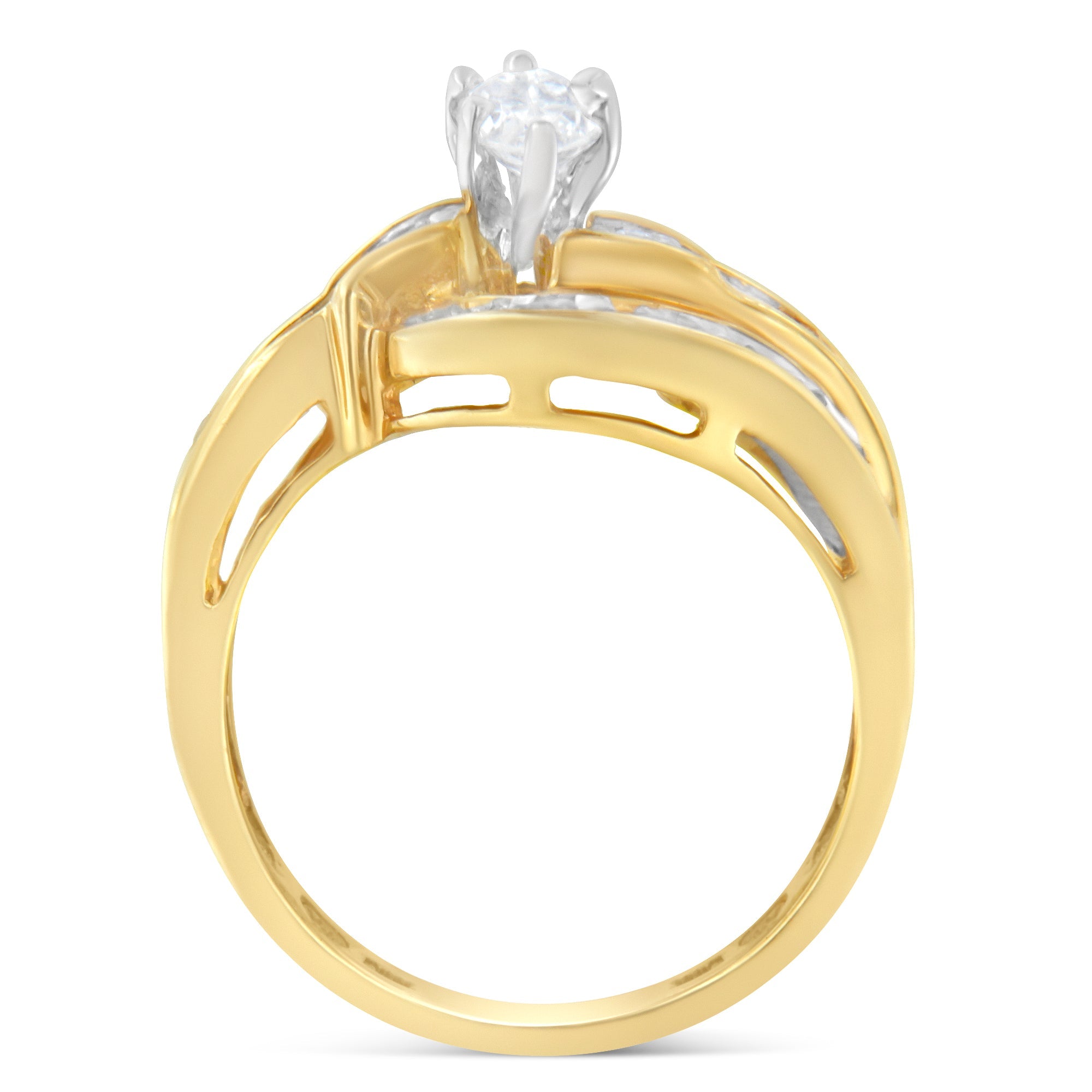 14KT Two-Toned Gold Marquise, Baguette and Round Cut Diamond Bypass Ring (1 cttw, H-I Color, SI1-SI2 Clarity) (Size 7) by Bids.com