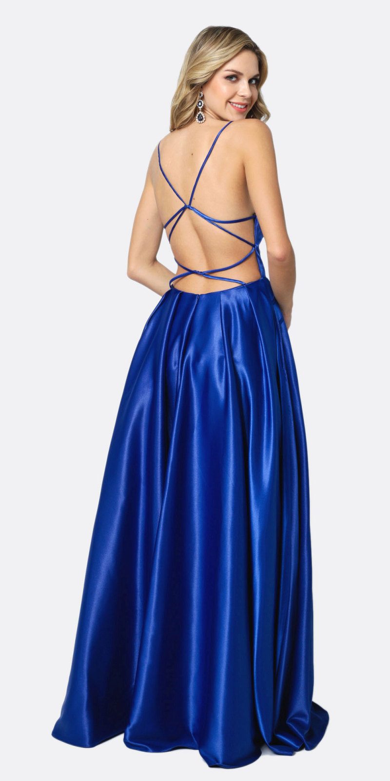Juliet 687 Long Shiny Satin A-line Prom Gown with Pockets by DiscountDressShop