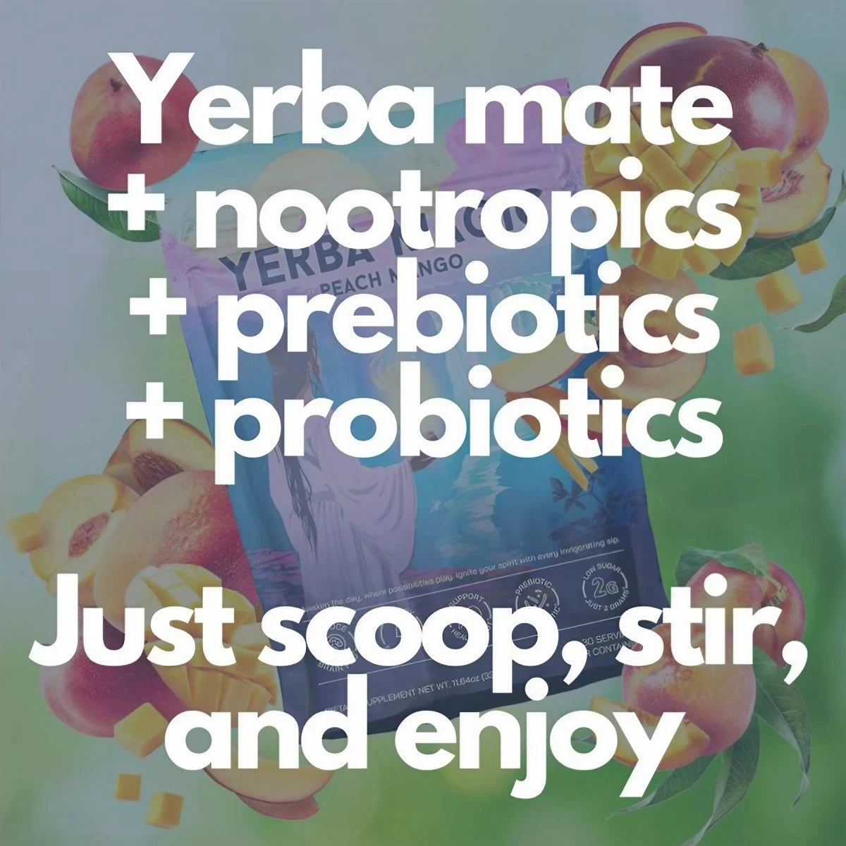 Yerba Mate Instant Tea Powder, 3-in-1 Super Drink - Clean Energy, Brain Fog Buster, and Gut Health Powered by Nootropics, Prebiotics and Probiotics | Yerba Magic Peach Mango 30 Servings by VAH