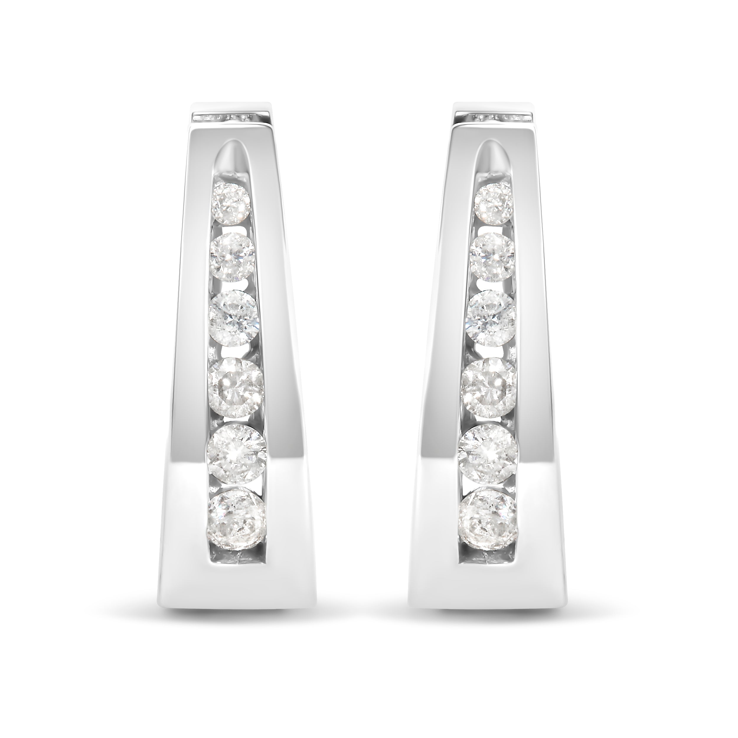 14K White Gold 1/4 Cttw Channel-Set Brilliant Round-Cut Diamond Hoop Earrings (H-I Color, I1-I2 Clarity)  DestGlow