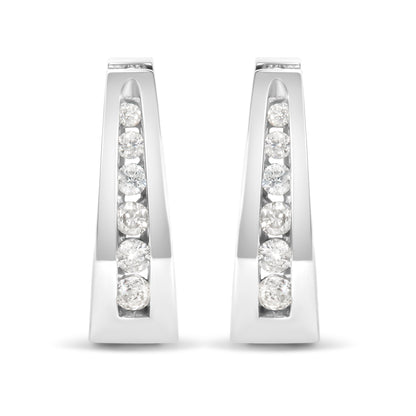 14K White Gold 1/4 Cttw Channel-Set Brilliant Round-Cut Diamond Hoop Earrings (H-I Color, I1-I2 Clarity)  DestGlow