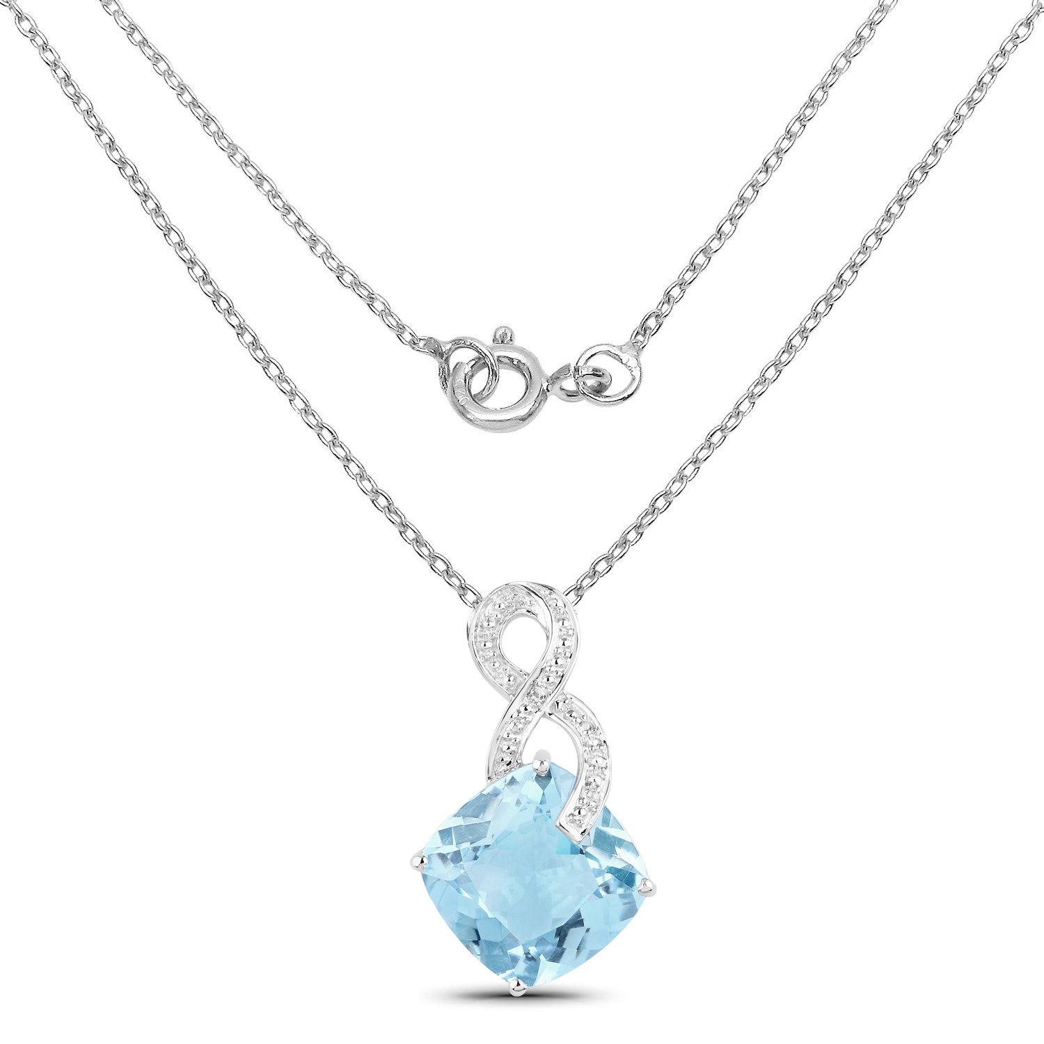 11.95 Carat Genuine Blue Topaz &amp; White Topaz .925 Sterling Silver Pendant  DestGlow