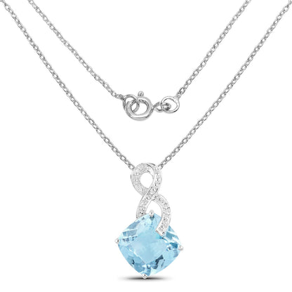 11.95 Carat Genuine Blue Topaz &amp; White Topaz .925 Sterling Silver Pendant  DestGlow
