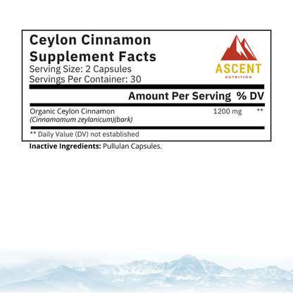 Organic Ceylon Cinnamon, 60 Capsules, 1200 mg by Ascent Nutrition