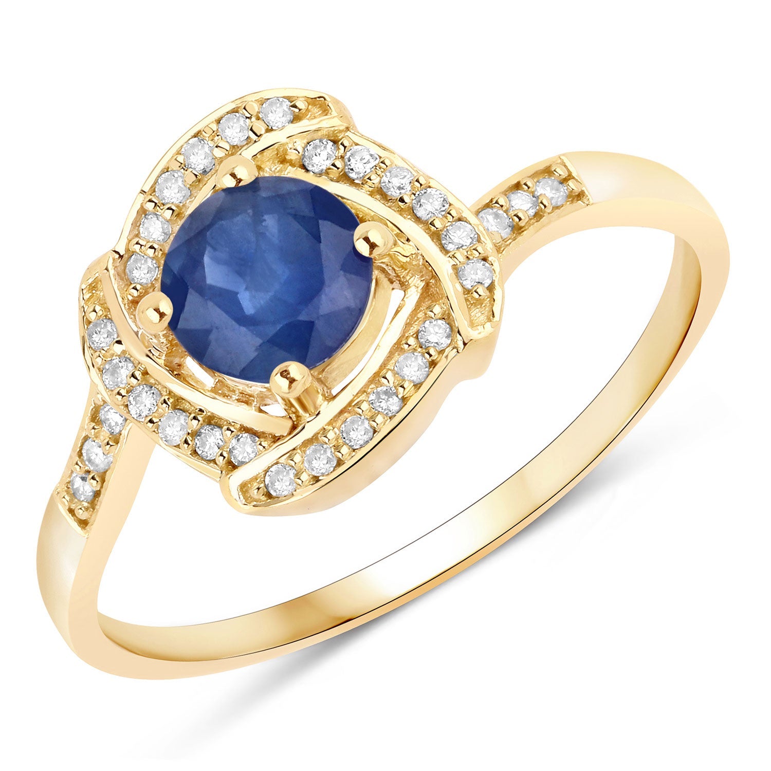 0.73 Carat Genuine Blue Sapphire and White Diamond 14K Yellow Gold Ring by Bids.com