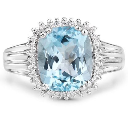 4.32 Carat Genuine Blue Topaz and White Zircon .925 Sterling Silver Ring by Bids.com