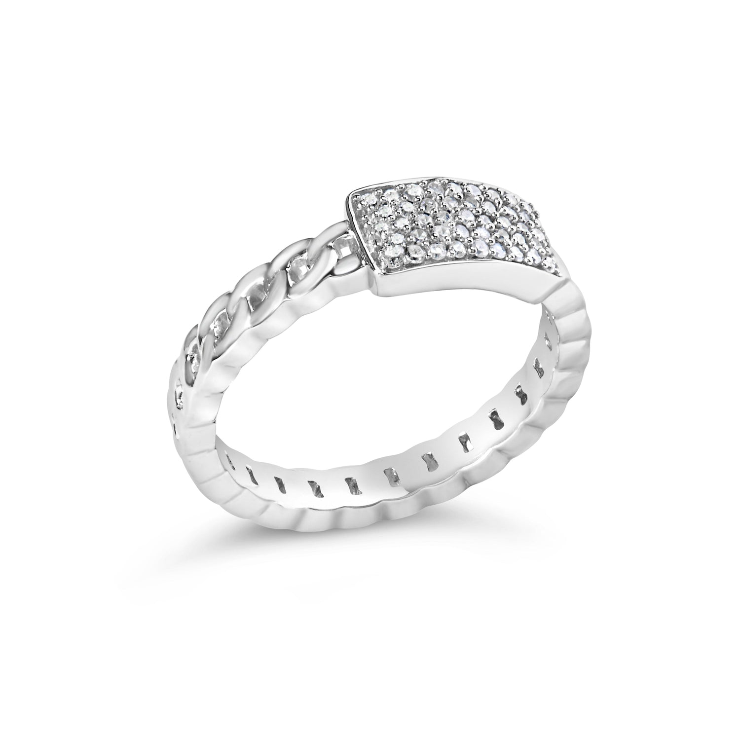 .925 Sterling Silver 1/5 Cttw Diamond ID and Cuban Link Band Ring (I-J Color, I2-I3 Clarity) - Ring Size 6 by Bids.com