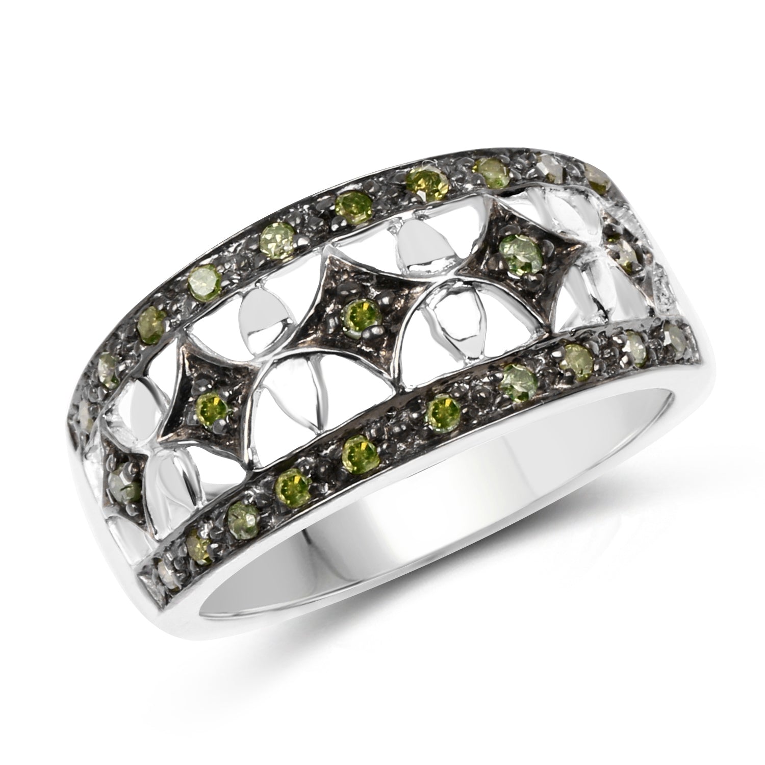 0.32 Carat Genuine Green Diamond .925 Sterling Silver Ring by Bids.com