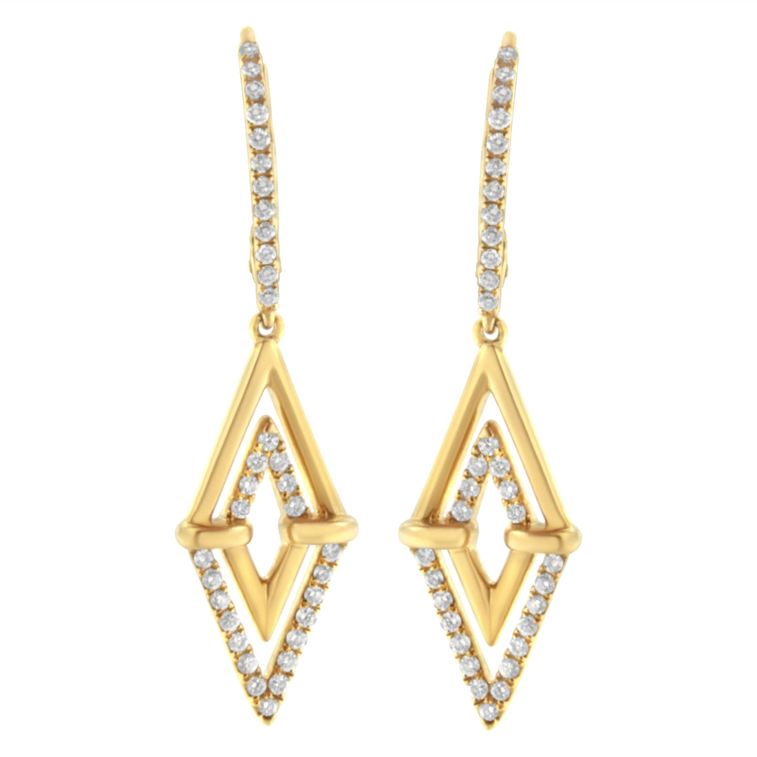 14K Yellow Gold 3/8 Cttw Double Triangle Drop and Dangle Diamond Earrings (G-H Color, SI1-SI2 Clarity) by Bids.com