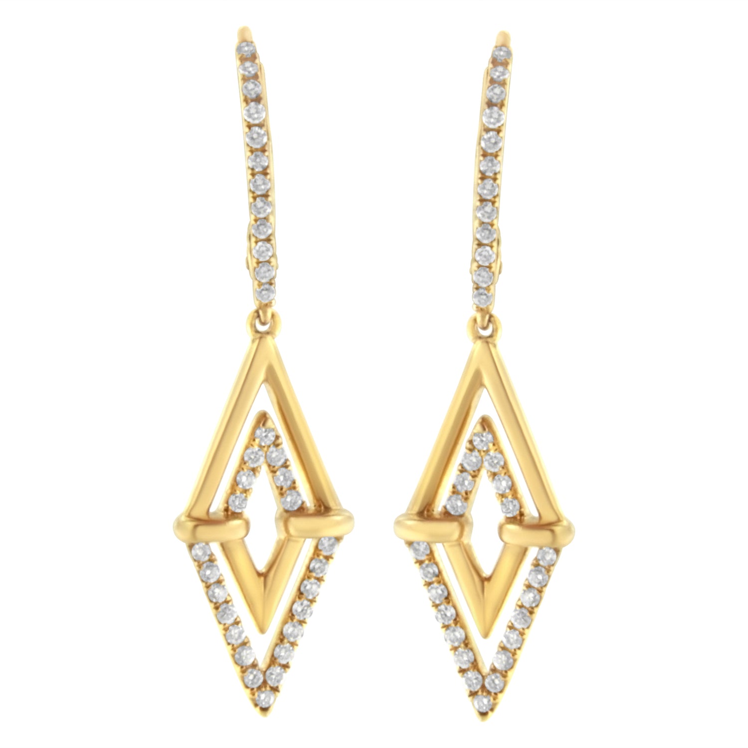 14K Yellow Gold 3/8 Cttw Double Triangle Drop and Dangle Diamond Earrings (G-H Color, SI1-SI2 Clarity) by Bids.com