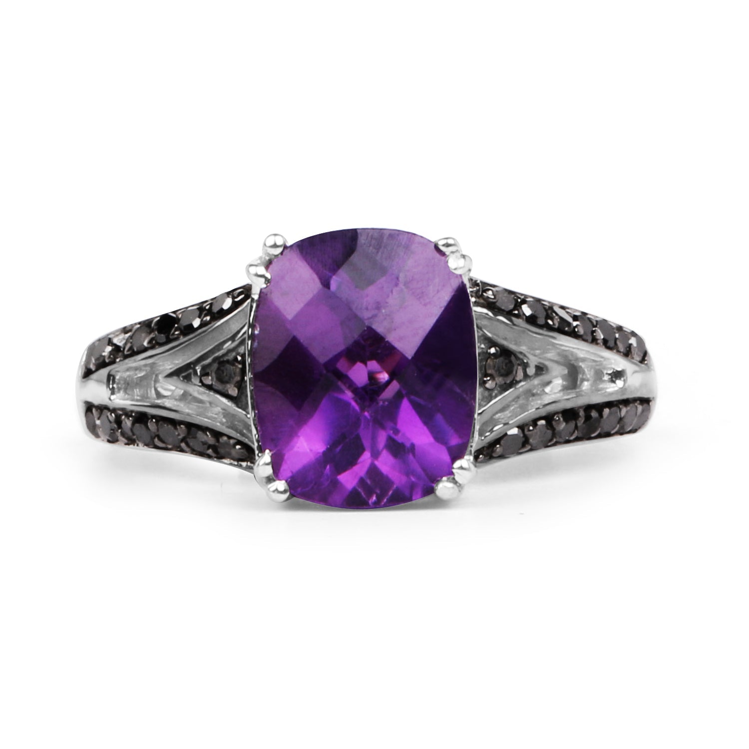 2.87 Carat Genuine Amethyst and Black Diamond .925 Sterling Silver Ring by Bids.com