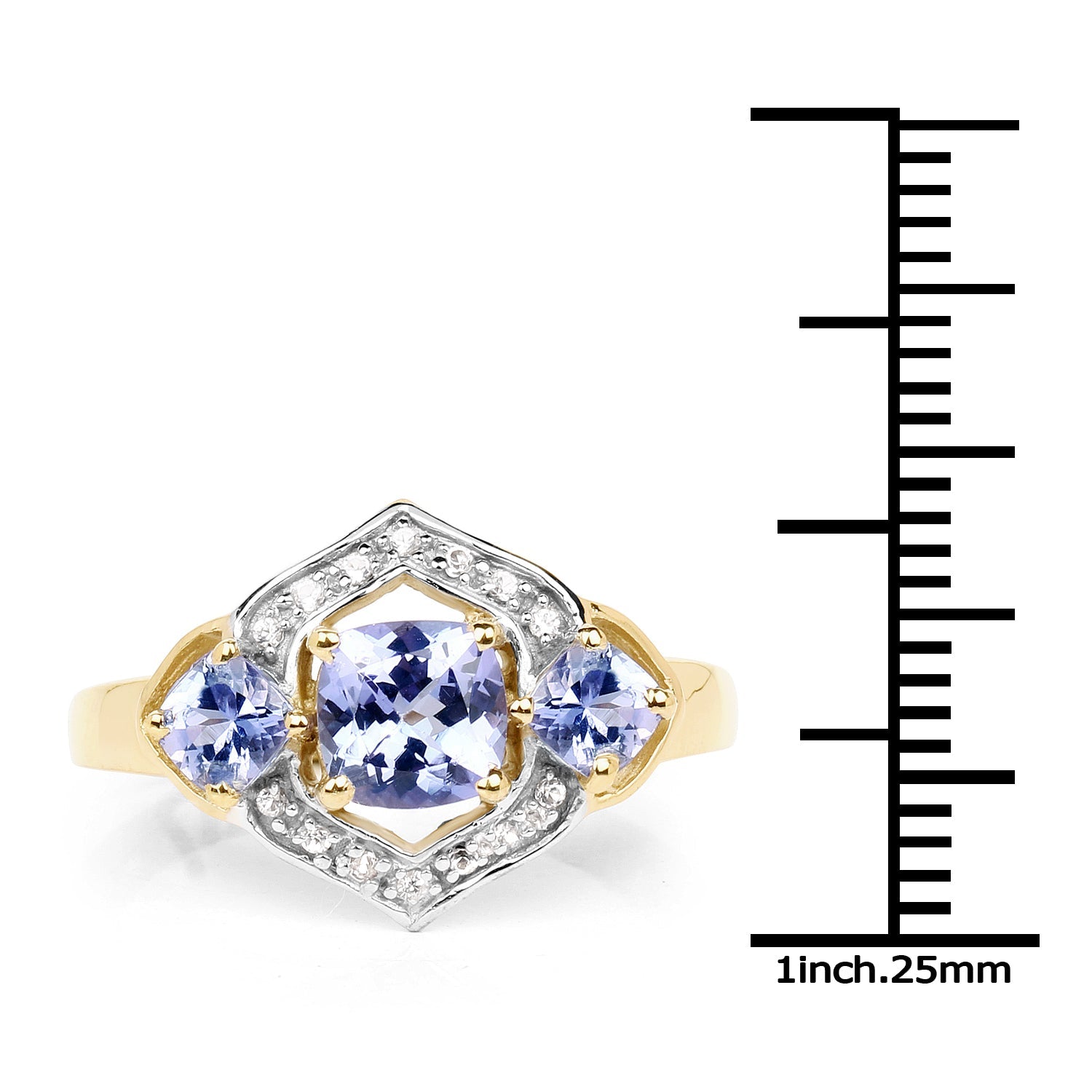 14K Yellow Gold Plated 1.58 Carat Genuine Tanzanite and White Topaz .925 Sterling Silver Ring by Bids.com