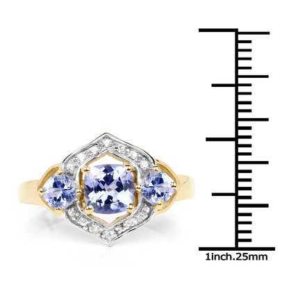 14K Yellow Gold Plated 1.58 Carat Genuine Tanzanite and White Topaz .925 Sterling Silver Ring by Bids.com