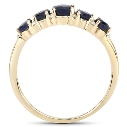 1.05 Carat Genuine Blue Sapphire and White Diamond 14K Yellow Gold Ring  DestGlow