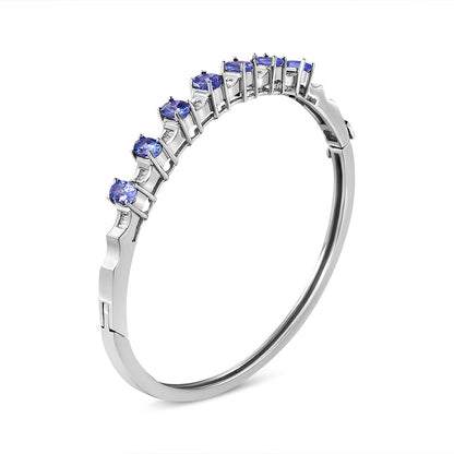 14K White Gold 5 MM Oval Blue Tanzanite and 1/4 Cttw Diamond Bangle (H-I Color, VS2-SI1 Clarity) - Fits wrists up to 7 1/2 Inches by Bids.com