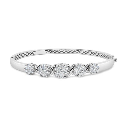 14K White Gold 2 1/2 Cttw Diamond Graduating Floral Cluster Bangle Bracelet (H-I Color, SI1-SI2 Clarity) - Fits Wrists up to 7.25" by Bids.com