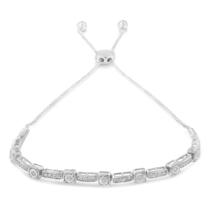 .925 Sterling Silver 1/4 Cttw Diamond 4â€-10â€ Adjustable Bolo Alternating Square and Rectangle Bolo Bracelet (I-J Color, I3 Clarity) by Bids.com