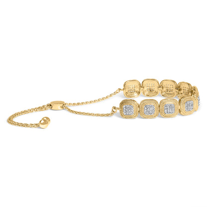 14k Yellow Gold Plated .925 Sterling 5/8 Cttw Diamond Composite Cushion Frame 4â€-10â€ Adjustable Bolo Bracelet (G-H Color, I1-I2 Clarity) by Bids.com