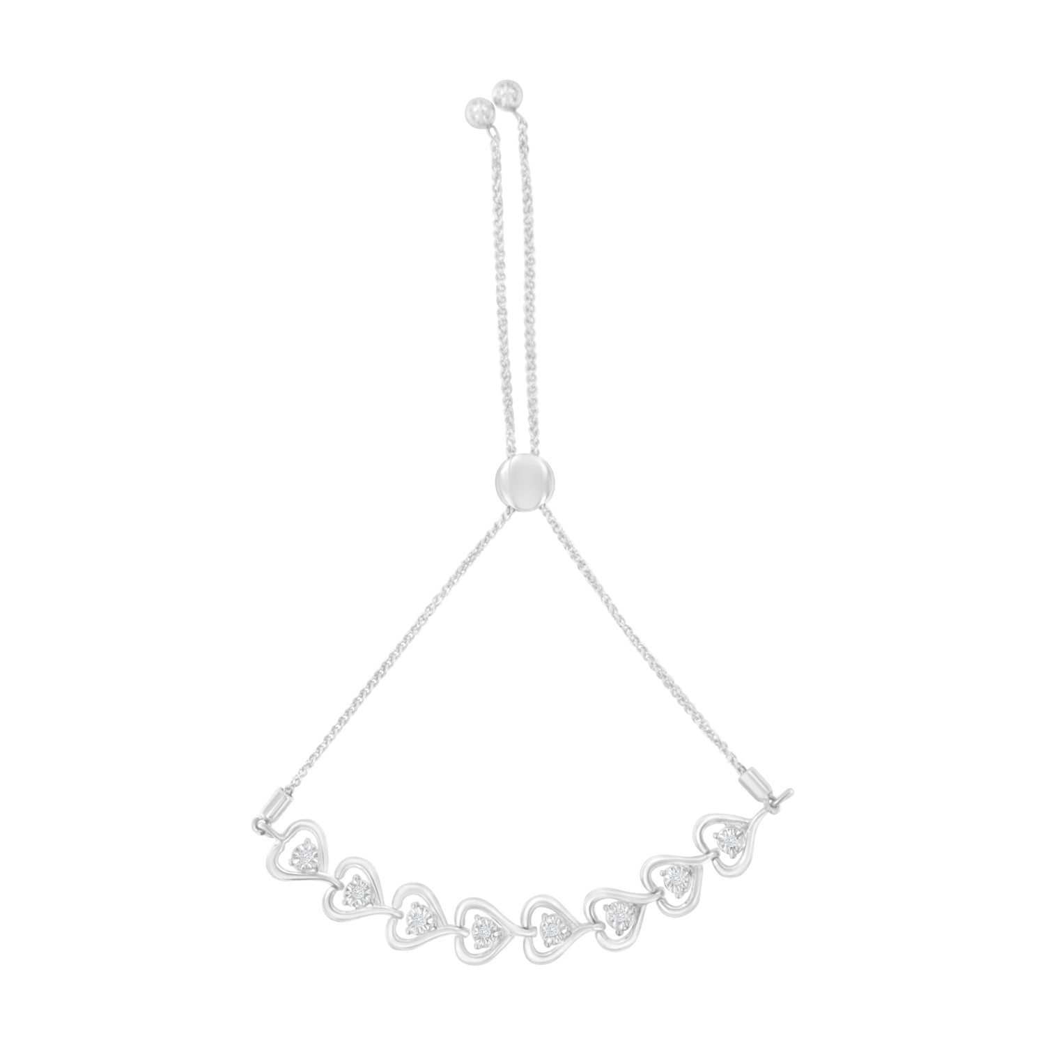 Sterling Silver Diamond Woven Heart Bolo Bracelet (0.1 cttw, H-I Color, I2-I3 Clarity) by Bids.com