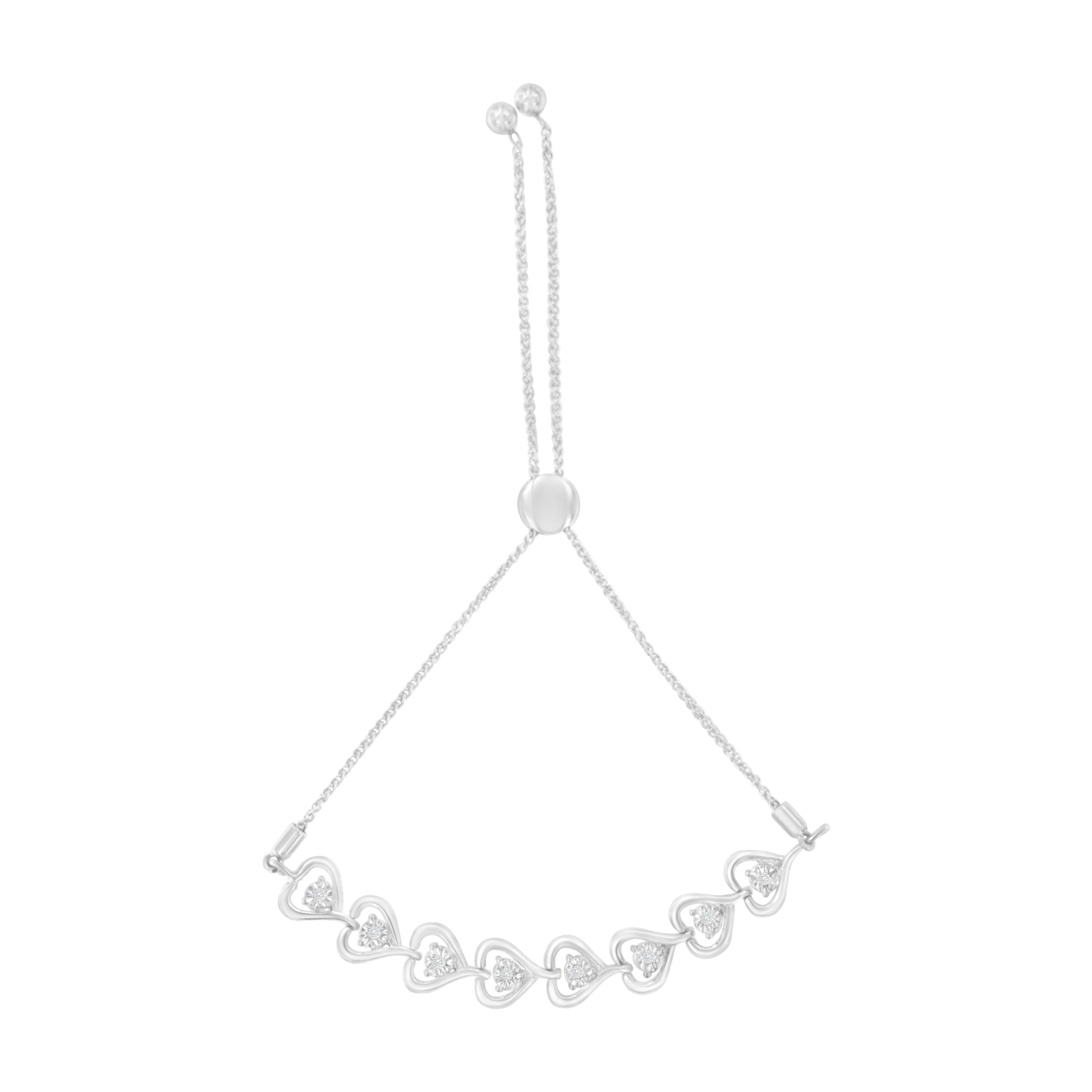 Sterling Silver Diamond Woven Heart Bolo Bracelet (0.1 cttw, H-I Color, I2-I3 Clarity) by Bids.com