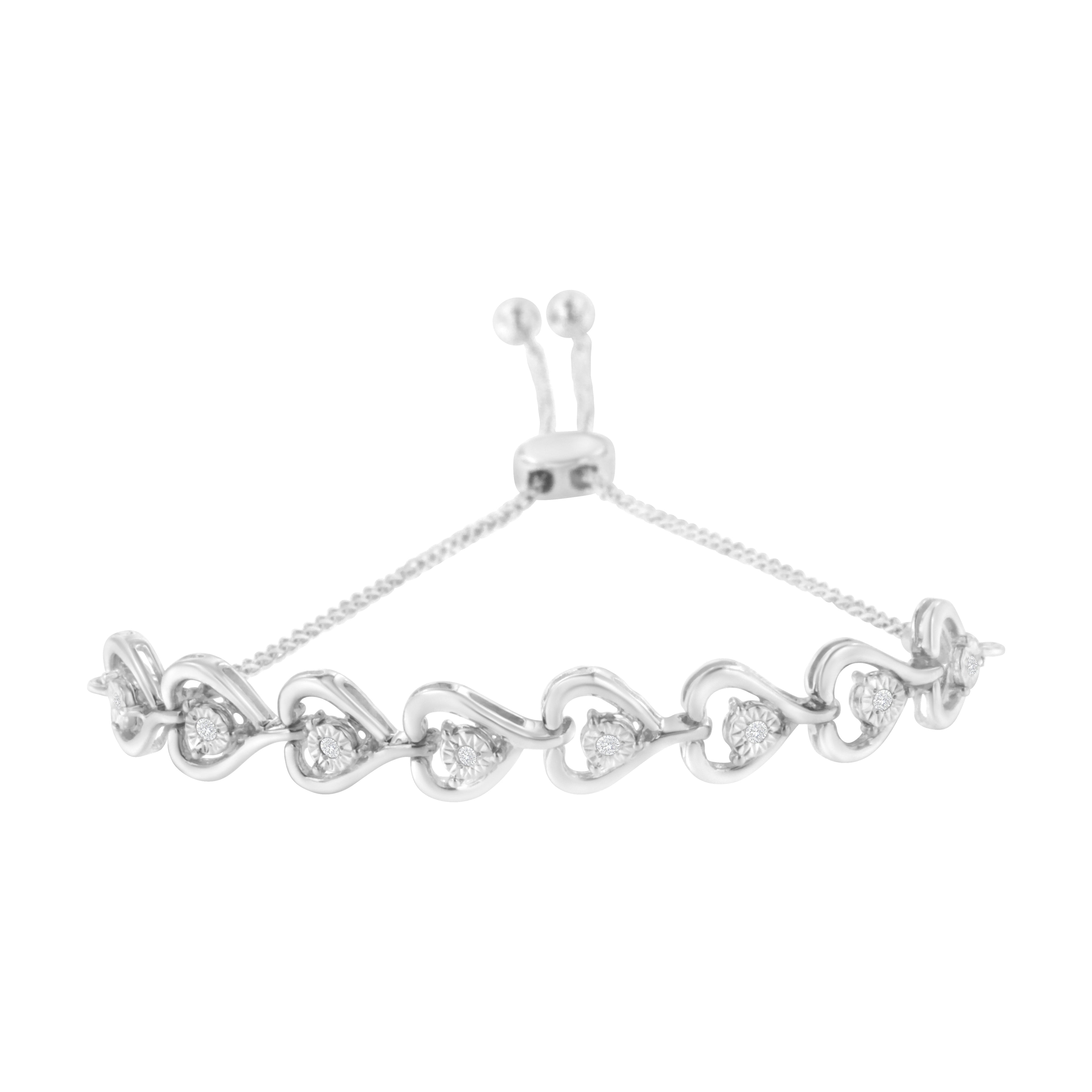 Sterling Silver Diamond Woven Heart Bolo Bracelet (0.1 cttw, H-I Color, I2-I3 Clarity) by Bids.com