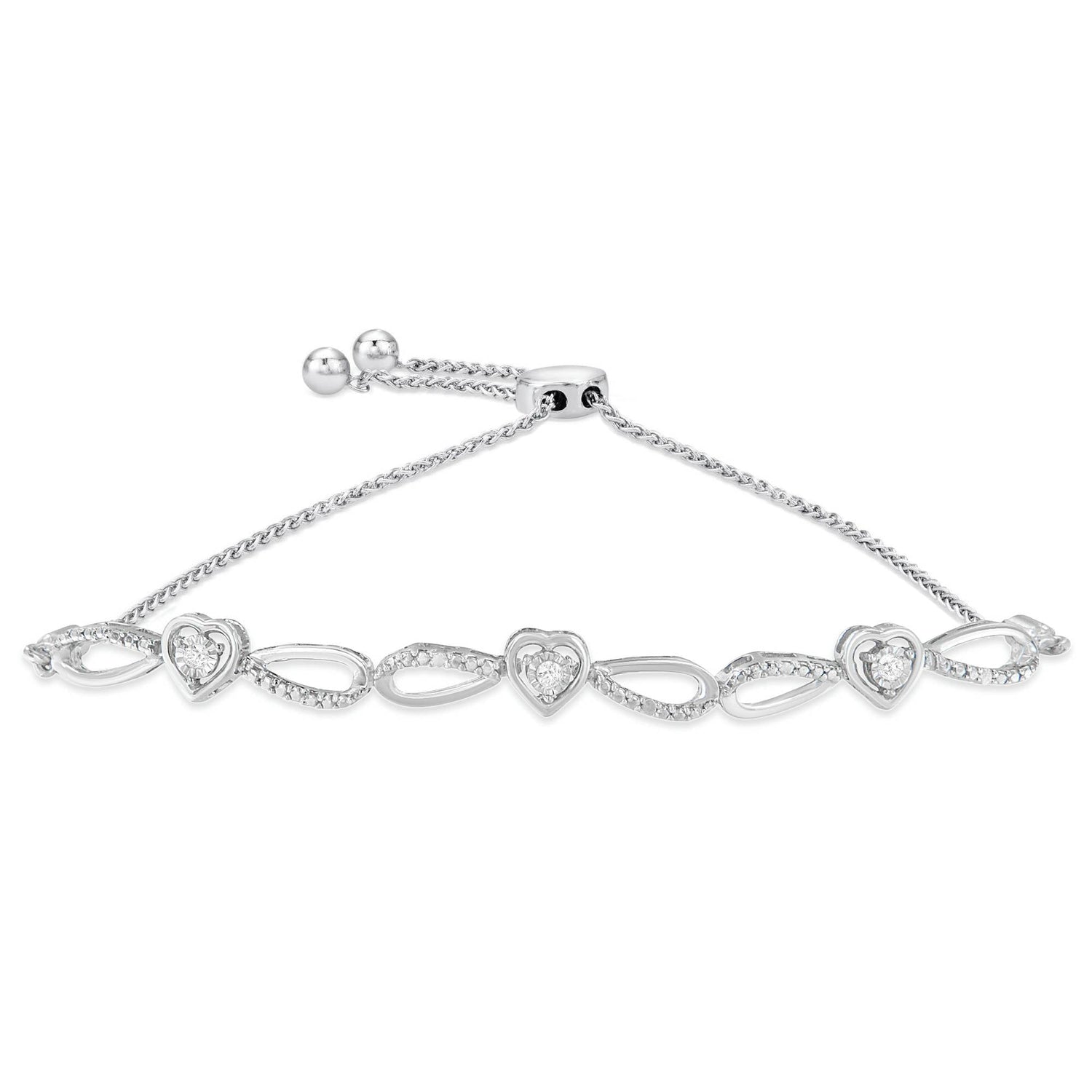 .925 Sterling Silver Diamond Accent Heart and Infinity 4â€-10â€ Adjustable Bolo Bracelet (I-J Color, I3 Clarity)  DestGlow