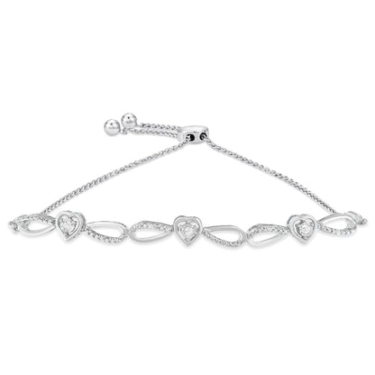 .925 Sterling Silver Diamond Accent Heart and Infinity 4â€-10â€ Adjustable Bolo Bracelet (I-J Color, I3 Clarity)  DestGlow