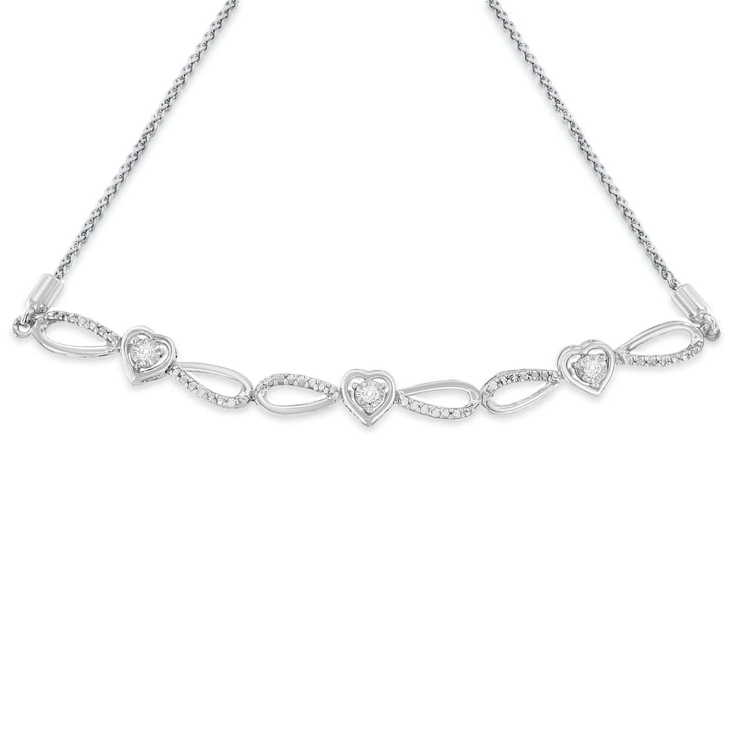 .925 Sterling Silver Diamond Accent Heart and Infinity 4â€-10â€ Adjustable Bolo Bracelet (I-J Color, I3 Clarity)  DestGlow