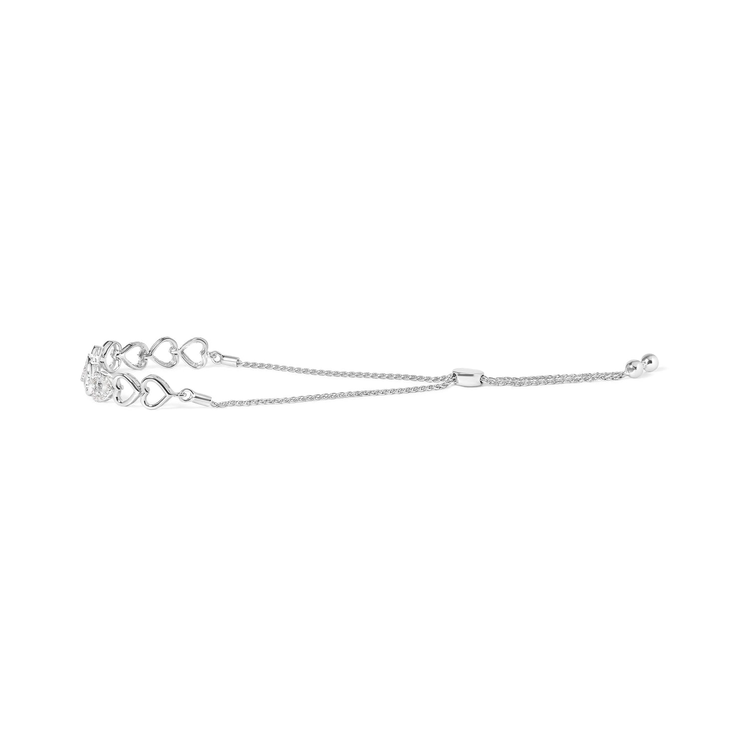 .925 Sterling Silver 1/10 Cttw Diamond Heart Link Bolo Bracelet (I-J Color, I2-I3 Clarity) by Bids.com