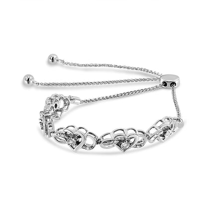 .925 Sterling Silver Miracle Set Diamond Accented Infinity Hearts 6â€-9â€ Adjustable Bolo Bracelet (H-I Color, I2-I3 Clarity) by Bids.com