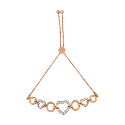 10K Rose Gold over .925 Sterling Silver 1/10 Cttw Round-Cut Diamond Heart Link Adjustable Bolo Bracelet (H-I Color, I2-I3 Clarity) - 6"-9" Adjustable by Bids.com
