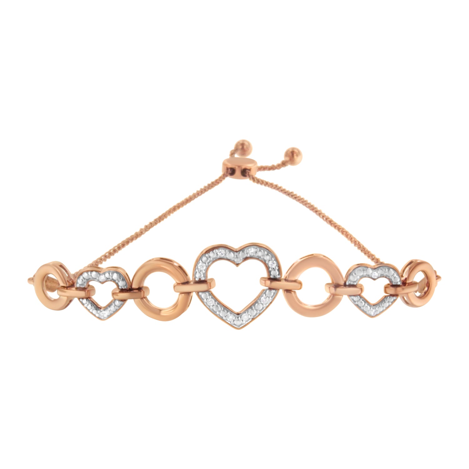 14K Rose Gold Plated .925 Sterling Silver Diamond Accent Circle and Heart Link Adjustable 6â€-10â€ Bolo Bracelet (I-J Color, I3 Clarity) by Bids.com