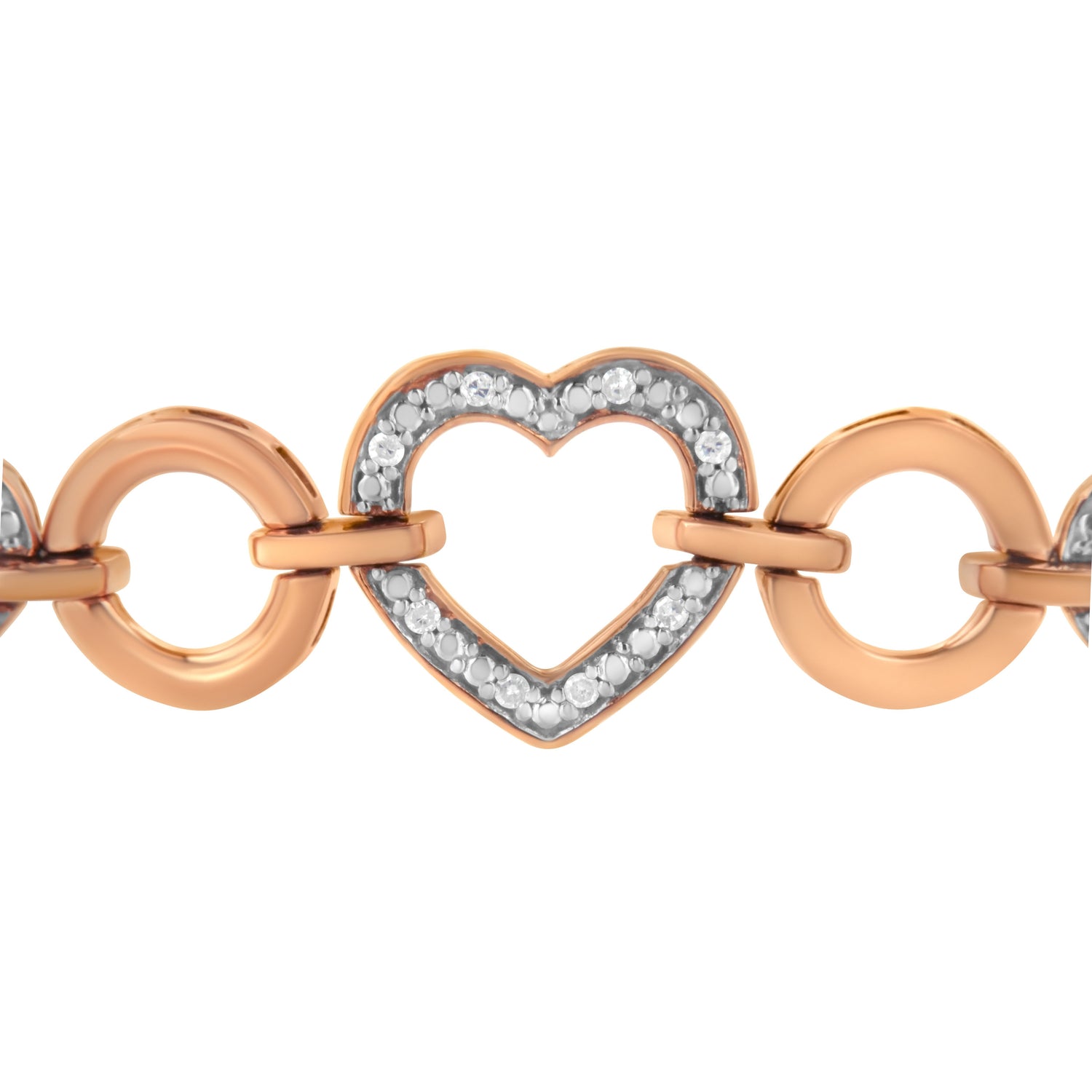 10K Rose Gold over .925 Sterling Silver 1/10 Cttw Round-Cut Diamond Heart Link Adjustable Bolo Bracelet (H-I Color, I2-I3 Clarity) - 6"-9" Adjustable by Bids.com