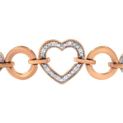 10K Rose Gold over .925 Sterling Silver 1/10 Cttw Round-Cut Diamond Heart Link Adjustable Bolo Bracelet (H-I Color, I2-I3 Clarity) - 6"-9" Adjustable by Bids.com