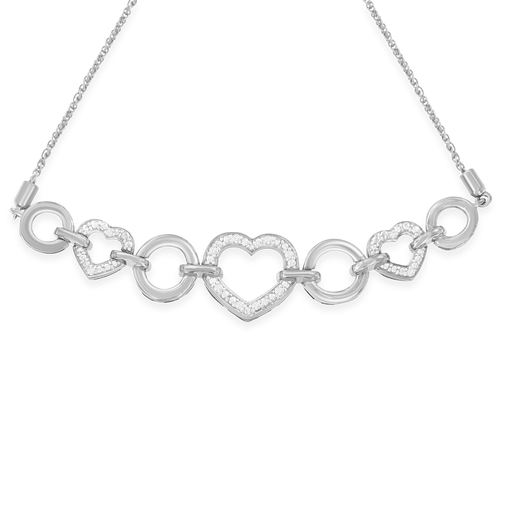 .925 Sterling Silver Diamond Accent Interlinking Triple Heart 4â€-10â€ Adjustable Bolo Tennis Bracelet (H-I Color, I2-I3 Clarity) by Bids.com