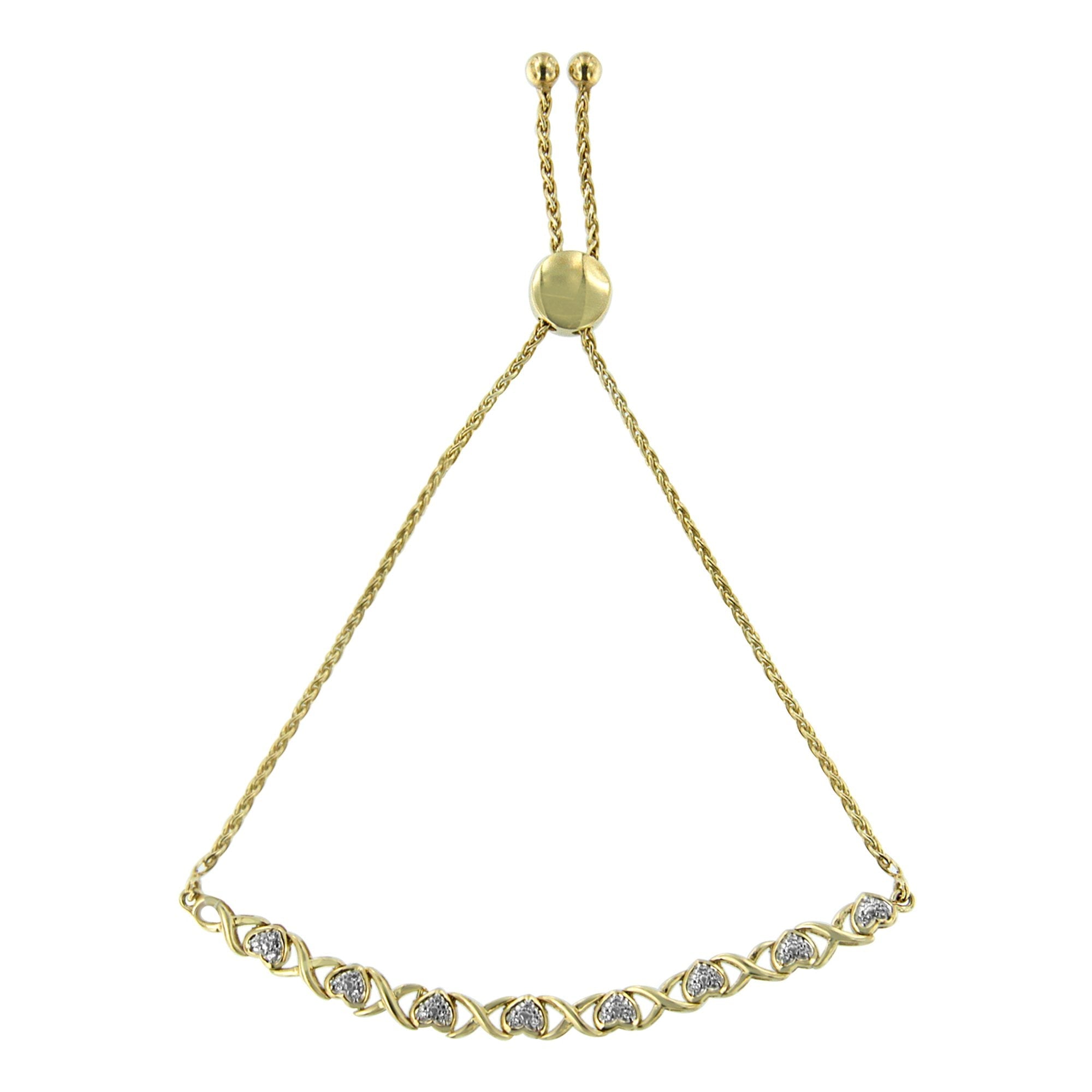 10K Yellow Gold over .925 Sterling Silver 1/10 Cttw Diamond Heart and X-Link 6â€-9â€ Adjustable Bolo Bracelet (H-I Color, I2-I3 Clarity) by Bids.com