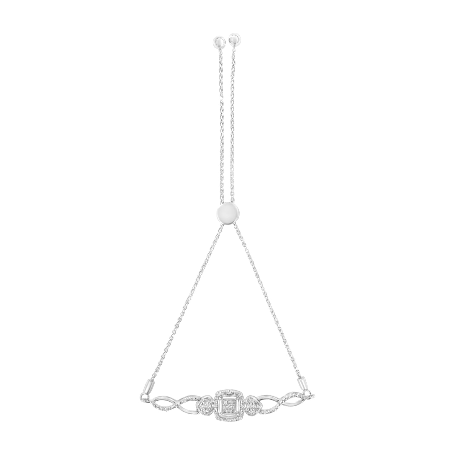 .925 Sterling Silver Diamond Cushion Frame Heart-Sides Twist 4â€-10â€ Adjustable Bolo Tennis Bolo Bracelet (I-J Color, I3 Clarity) by Bids.com